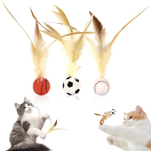 MPXEAVG 3 Pcs Balle Rebondissante Chat, Balle Rebondissante pour Chat avec Plume, pour L'interaction de Jeu D'intérieur