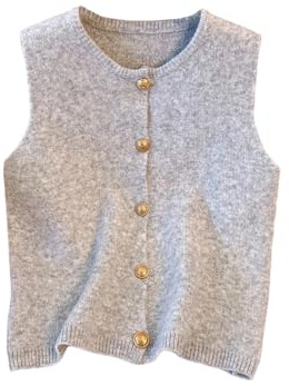 RoseSeek Women's Button Down Sweater Vest Sleeveless Crewneck Knit Outerwear Old Money Knitwear Light Grey Small