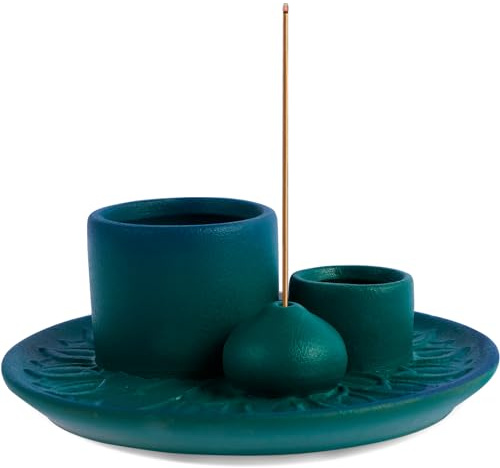 Ciotola di incenso 4 in 1 per ogni incenso, in ceramica, Palo Santo, multifunzione, in ceramica, per yoga, meditazione, decorazione per la casa (blu)