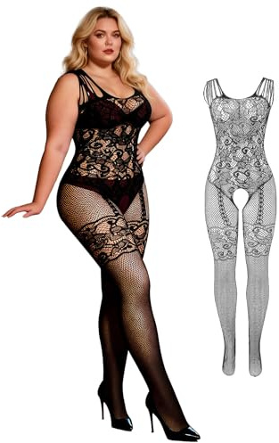 ohyeahlady Body Resille Sexy Femme Erotique Ouvert Entrejambe Grande Taille Bodystocking Ouvert Combinaison Hot Chic Tenue Resille Nuisette Sous Vetements Collant Dessous Ensemble Lingerie(L-XXL,Noir