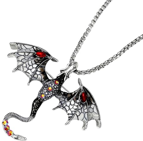 Tupinerq Collana con Drago, Collana con Drago Alato con Catena,Ciondolo punk rock in acciaio inossidabile, Regalo di gioielli con collana di draghi animali vintage per uomini e ragazzi (Grigio)