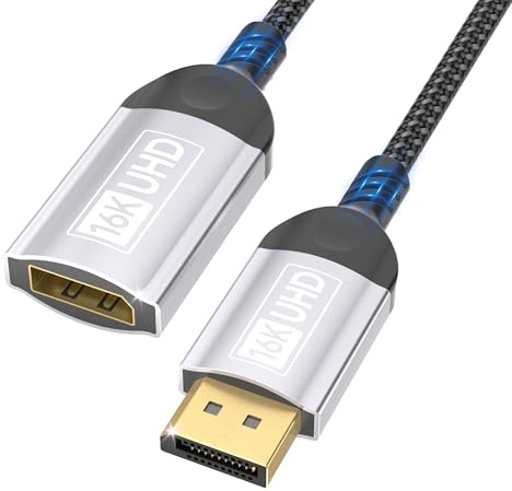 Extensión Displayport 2.1 de 16K,cable DP de 0,5m,16K@60Hz,10K@60Hz,8K@120Hz,4K@240Hz,144 Hz,cable DP de 80Gbps con HDR,FreeSync,G-Sync,DSC 1.2a,HDCP 2.2 compatible con PC,HDTV,portátil y gráficos