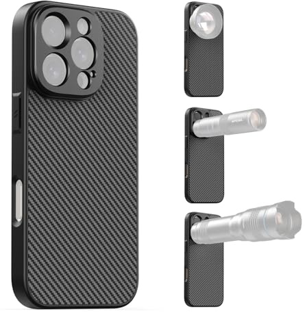 APEXEL Mobiltelefonskal med 17 mm gängobjektiv, kompatibel med iPhone 16 Pro, kompatibel med alla teleobjektiv och makroobjektiv, trådstigning 0,75 mm, mobiltelefonskal svart