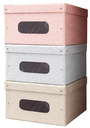 Set Scatole Contenitori - per Armadio, Sottoletto, Organizzatori Rigidi, Salvaspazio, Biancheria, Giochi Bambini, Scarpe, Coperte, Impilabili, Richiudibili - Assortito (Shape-3pz)