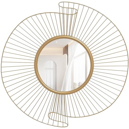 HOMCOM Decorazione Murale Specchio da Parete Rotondo, Specchiera Moderna con Strisce in Metallo e Design Plissettato, Wall Art per Soggiorno, Camera e Ingresso, 60x60 cm, Oro