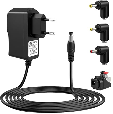 12 V 2 A AC DC-adapter universell strömförsörjning för LED-remsor | för CCTV-router WLAN-kamera, 24 W transformator med 4 uttag, 5,5 x 2,5 mm, 4,0 x 1,7 mm, 3,5 x 1,35 mm LED-kontakt