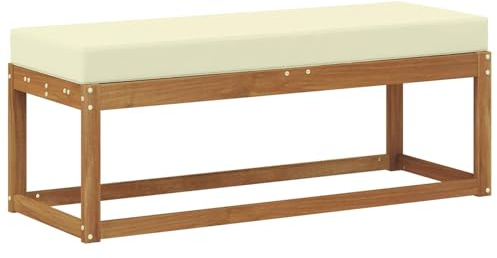 vidaXL Banco de Exterior con cojín Natural y Crema 115 x 43 x 45 cm, Sofá Modular para el jardín, Banco Moderno afuera, Comodidad para el Patio, relajación veraniega