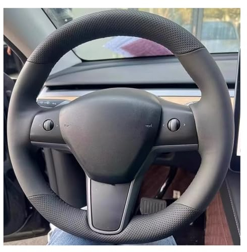 Rattmuff Rattskydd För Tesla För Model 3 För Model Y 2015 2016 2017 2018 2019 2020 2021 Rattöverdrag(Yellow Thread)