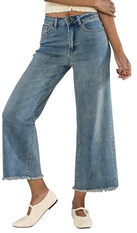 Nina Carter Q1850 Jean pour femme - 7/8 Cropped, taille haute, extensible, coupe évasée, aspect usé, effiloché, Bleu vintage (Qy1850-13), XXL mince