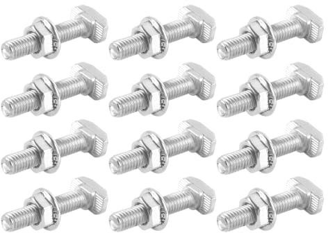 Grobo 12 st hammarskruvar, M6 x 30 mm, rostfria A2-70 T-skruvar med låsmuttrar, fläns för monteringsskenor för solceller, aluminiumprofil för solceller