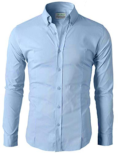 Lyon Becker Men's Casual Formal Button Down Shirt Slim Fit Long Sleeve PS24 Sky Blue, M