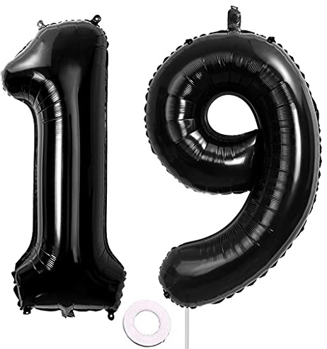 Foil Palloncini Compleanno 19 Anni Neri - Giganti Palloncini Numero 19 101 CM - Decorazioni Festa Compleanno, Gonfiabili Elio Aria