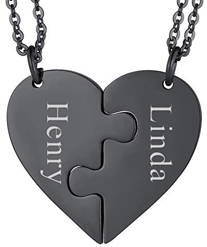 JewelryWe Personligt par kedja hjärta – 2 vänskapskedjor rostfritt stål hjärta partner-hängen partnerkedjor med gravyr – parhänge halsband för kvinnor män, Rostfritt stål