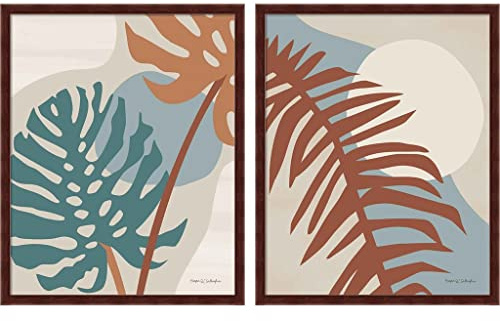 Local Traveler Monstera & Palm Light by Megan Gallagher, 2 Piece Brown Framed Art Set, 17.25 X 21.25 Inches Each, Leaf Art