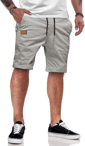 JMIERR Kurze Hosen Herren Shorts Herren Sommer Chino Baumwolle Elastische Taille mit Taschen Grau 2XL
