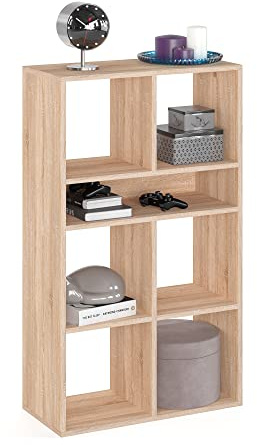 KOMTO Regal Sonoma Eiche - Bücherregal Standregal Würfelregal Büroregal 65,8 х 30,7 х 112,5 cm Bücherschrank RIM6 für Kinderzimmer Regal Wohnzimmer