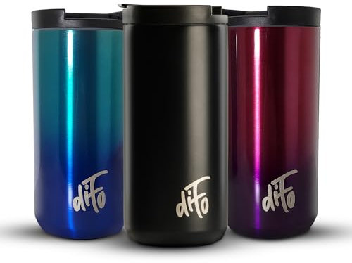 diFo Thermobecher Isolierbecher Kaffeebecher Reisebecher to go Edelstahl 400 ml (schwarz)