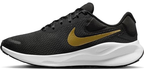 NIKE Revolution 7, Sneaker Mujer, Black Metallic Gold White Dk Smoke Grey, 36.5 EU