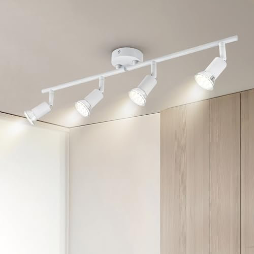 Dougelec Plafonnier Spot Plafond 4 Spots LED Orientable GU10 Éclairage de Plafond Plafonnier Luminaire Spot Applique Muraux Moderne Intérieur pour Cuisine Salon Chambre 230V, Blanc Sans Ampoule