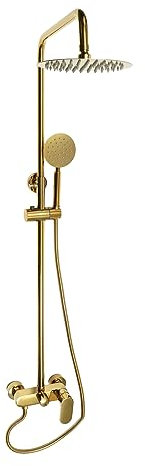 Système de douche à effet pluie avec robinetterie - Kit complet de douche - Système de douche à effet pluie - Acier inoxydable titane - Colonne de douche murale - Pression d'air réglable à 360° - Doré