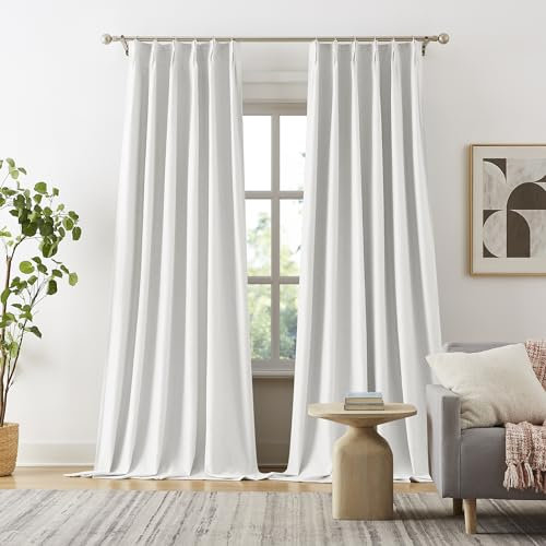 DUALIFE Cortinas opacas plisadas de 102 pulgadas de largo, estilo acordeón, cortinas personalizadas con ganchos, cortinas transversales hasta el suelo para sala de estar, blanco grisáceo, 40 pulgadas