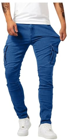 Generico Pantaloni da Lavoro Jeans Uomo Elasticizzati Sportivi Chiari Larghi Salopette Chiaro con Elastico in Vita Ragazzo