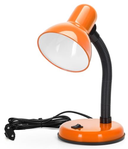 Aigostar Vintage Lampe de Bureau， Lampe de Table Retro avec Prise， Sans Ampoule， Compatible avec Les Ampoules LED Modele E27， Colonne de Lampe Reglable， Orange