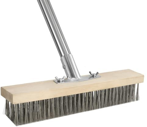 Newthinking Wire Broom Brush, Heavy Duty Wire Broom with Long Handle, Stiff Metal Bristle Moss Cleaning Brush for Outdoor Patio Deck