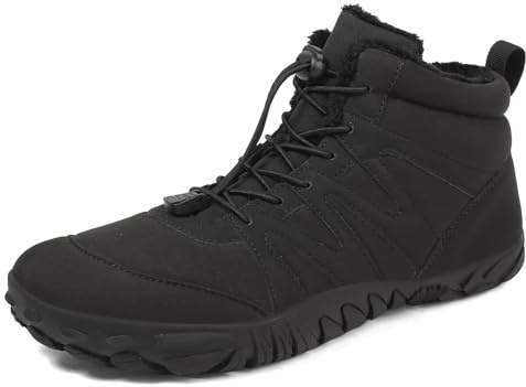 FlexEase Barefoot Stivali Uomo Donna Invernali Impermeabile Caldo Scarpe Inverno Trekking Scarponcini Sneaker Outdoor Black 42 EU