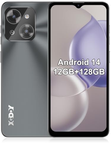 XGODY Handy Ohne Vertrag Mate 70, 12GB+128GB/1TB Erweiterung, 6,52'' HD+ Display, Android 14 Smartphone, 5500mAh QC, Octa-Core, 24MP+8MP Kamera, 4G Dual-SIM, Face ID GPS OTG-Schwarz