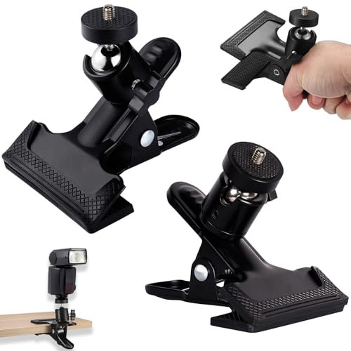 Finkow 2 soportes de sujeción para cámara de 360 grados, soporte para flash, soporte de pinza para flash, soporte de pinza para cámara, soporte de sujeción, con cabezal de bola de rosca de 1/4, color