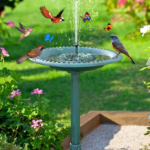 Bagnetto verticale per uccelli con fontana solare, mangiatoia per uccelli 2 in 1, stile vintage, per esterni, mangiatoia da giardino per uccelli selvatici, verde
