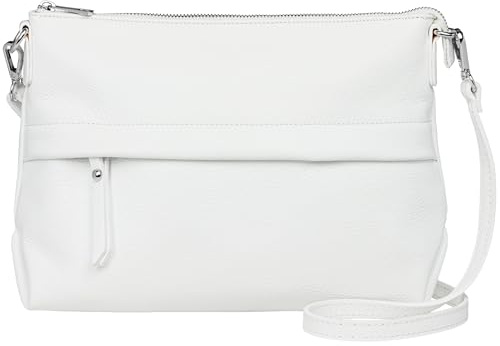 Caspar lässige Umhängetasche Echt Leder Crossbody Bag mittelgroße Damen Handtasche mit viel Stauraum - CLASSIC LINE - Modell No.833 - Made in Italy, Farbe:weiß