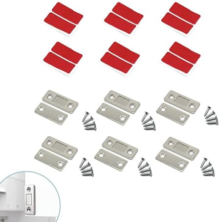 Calamite Per Mobili Ultra Sottile – Set Di 6 Pezzi Con Adesivo, Chiusura Magnetica Per Porte, Cassetti E Ante Di Mobili, Installazione Facile Senza Perforazioni, Magnete Fino E Potente