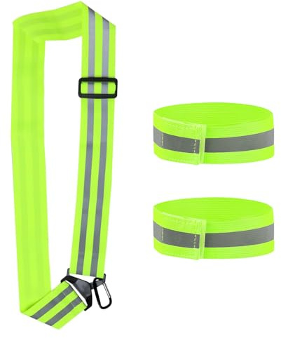 SYEYCW 3 Pezzi Cintura Riflettente, Bande Catarifrangenti con 2 Bracciale Riflettente, Cintura di Sicurezza Regolabile, Riflettenti Elastici ad Alta visibilità, per Corsa, Bicicletta, Passeggiate
