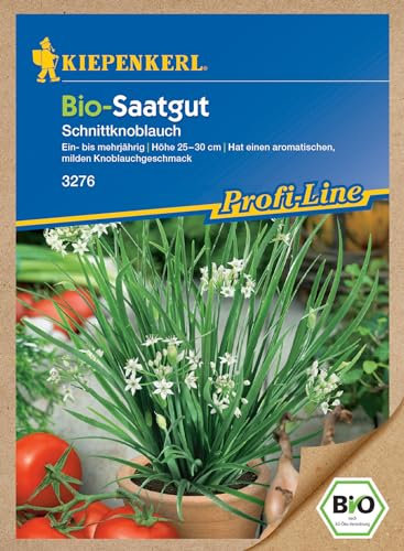 Kiepenkerl Profi-Line BIO Schnittlauchsamen/Knoblauch 3276 - Ein- bis mehrjährig - Höhe 25-30 cm - aromatischer Knoblauchgeschmack - Kräutersamen, Saatgut