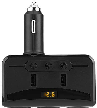 3 Sockets DC 12V/24V Cigarette Lighter Splitter, 3.1ADual USB Car Adapter Voltmeter