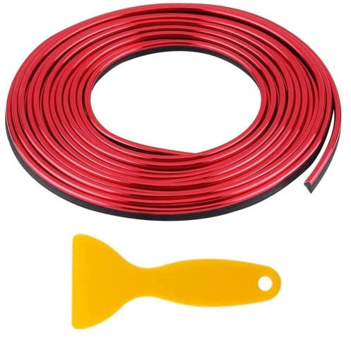 Bande Baguette d'intérieur de Voiture 10M Ligne de Voiture Décorative Automobile Bande pour L'intérieur L'extérieur, Panneau de Bord de Porte Ventouse d'air Direction-roue Flexible Decor Line (Rouge)
