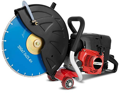 EBERTH Tronzadora de gasolina Tronzadora Motorflex para corte en húmedo y en seco (disco de corte de 350 mm, motor de 2 tiempos con 3 kW, 64,6 cm de cilindrada, profundidad de corte máx. 110 mm)