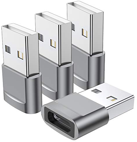 USB C Female to USB Male Adapter (4-Pack), Type C to USB A Charger Converter for iPhone 17 16 15 14 13 12 11 Pro Max, Samsung Galaxy S25 S24 S23 S22 Ultra, Apple iWatch Watch Series 7 8, AirPods,iPad