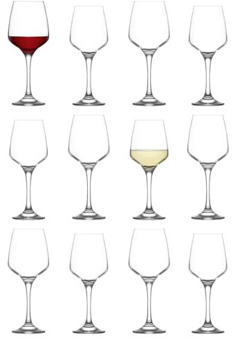 LAV 12 Piece Lal Wine Glasses Set - Contemporary Stemware Goblets for White, Red, Rose Wine - Fine Rim