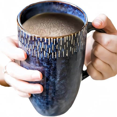 tywgb Taza De Café Azul De Cerámica Retro Europea Alta De 600 Ml con Mango De Gran Capacidad Tazas Y Tazas para Beber En El Hogar Regalos-Dark_Blue_600Ml