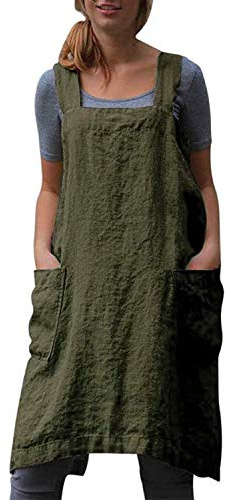 VLZUFE Cotton Linen Apron for women Cross Back Apron Pinafore Dress for Baking Cooking Gardening Work