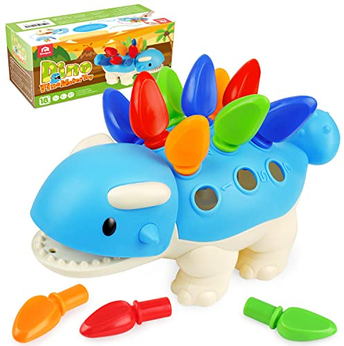 Coogam Dinosaur Fine Motor Skills Toy, The Ankylosaurus Toys 13 Pcs, Sorting Stacking Dinosaur Color Recognition Montessori Educational Gift Game for Year Toddler