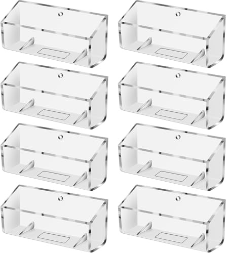 Eersida 8 Pcs Business Card Holder Wall Mount Clear Acrylic Display Stand for Office Desk Fits Standard Size Business Cards - Plastic Support Parts Need to Be Assembled at the Bottom