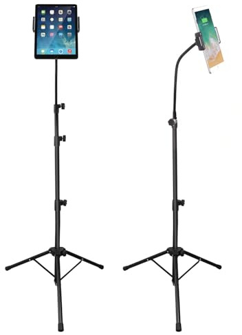 RCHYFEED Stativ, 63 Zoll IPad Stativ Ständer Verstellbare für Tablet mit 360 Grad Drehung, Schwanenhals Tablet Bodenständer Stativständer für iPhone,die meisten Telefone und Tablets