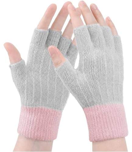 Gebell Fingerless Gloves For Women - Winter Thermal Gloves Warm Soft Knit Half Fingers Mittens for Ladies Driving Working Typing UK