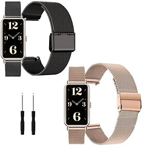 2 Stück Metallarmband kompatibel mit Huawei Watch Fit Mini Edelstahl Mesh Gewebte Uhrenarmband für Huawei Watch Fit Mini Metall Ersatzband Edelstahl Armband (C)