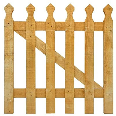 AAMEN 3x3ft Wooden Garden Gate, Picket Garden Wood Timber Gate, Round Top Picket Garden Gate, Decorative Garden Wicket Gate, Outdoor Wooden Stair Gate, Golden Brown Swing Gates-(90x4.5x87cm)