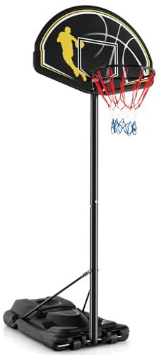 GYMAX Verstellbarer Basketballständer 130-305 cm, tragbares Basketballanlage mit Rückwand & befüllbarem Fuß, Korbanlage mit Rädern, Indoor- & Outdoor Basketballkorb für Kinder & Erwachsene